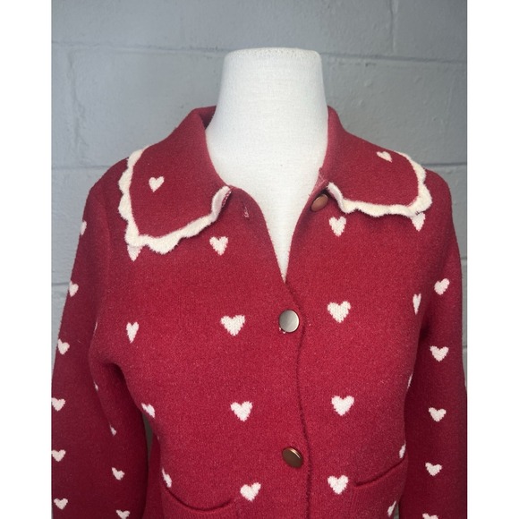Anthropologie NVLT Heart Coatigan Knit Jacket Cardigan XXS Red Peter Pan Collar - Picture 4 of 10